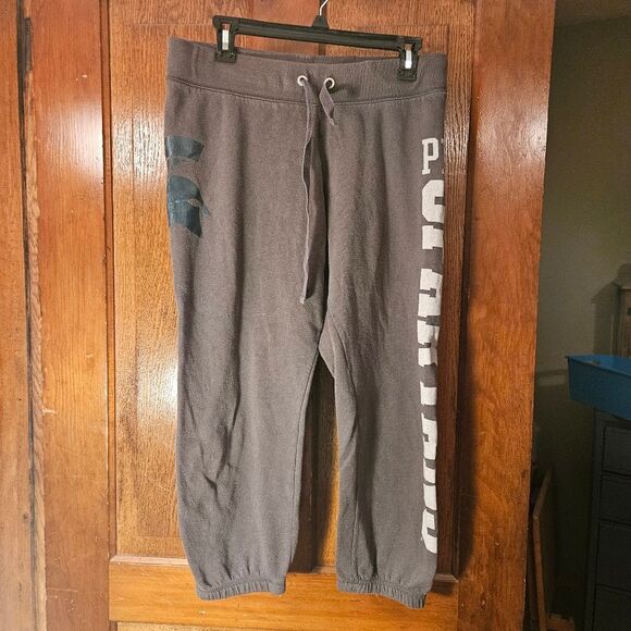 Victorias Secret Pink Line Gray Green MSU Spartan Jogger Sweatpants Women’s SZ M - Picture 1 of 7
